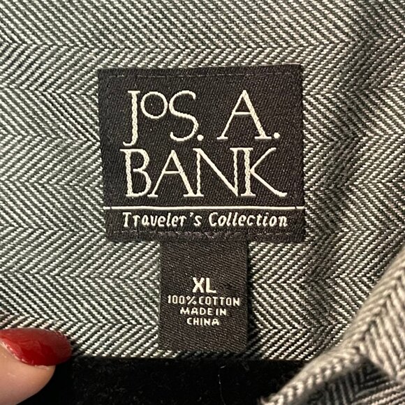 Jos. A. Bank Traveler’s Collection Men’s XL Button-Up Shirt Gray Herringbone - Picture 4 of 5